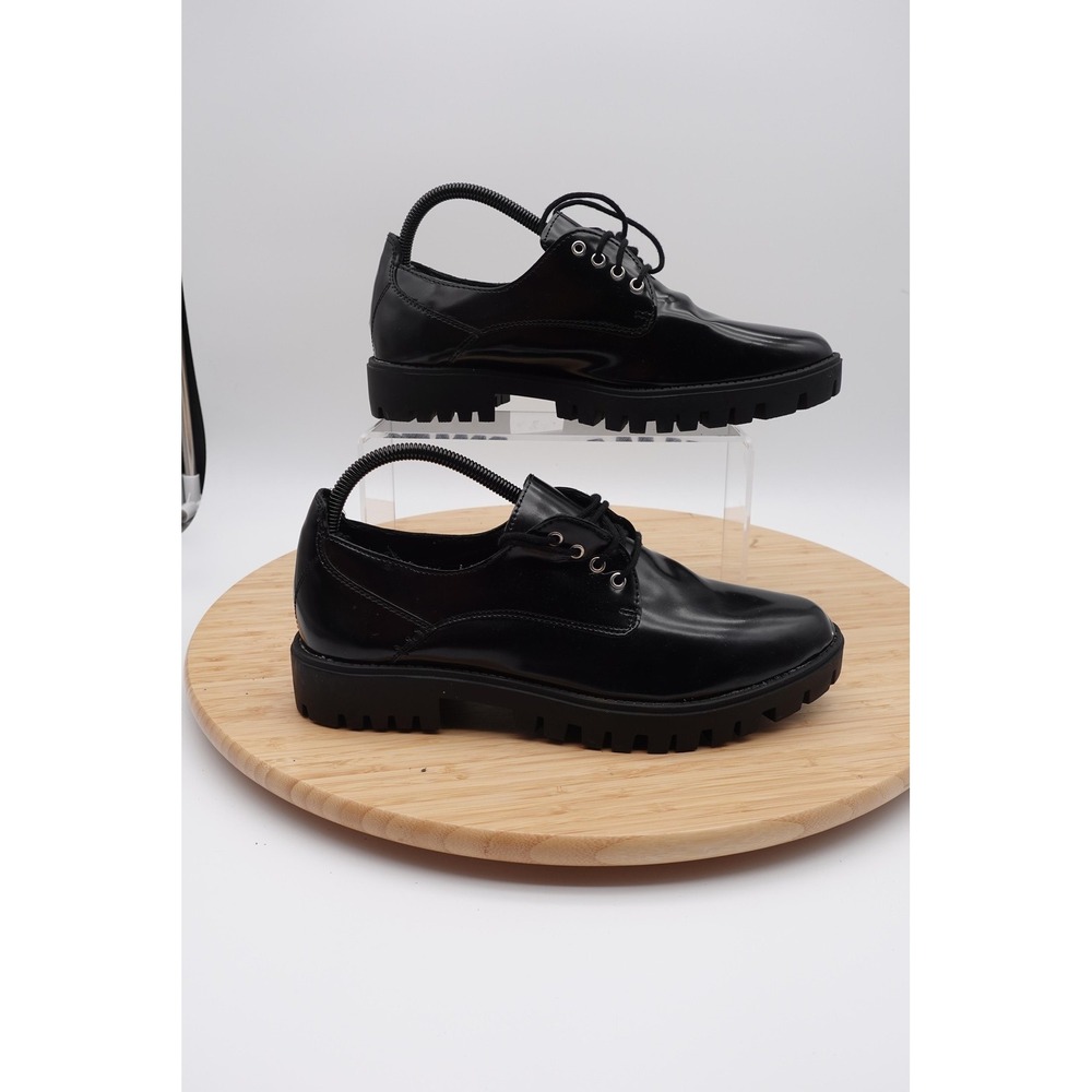 Target Mens Black Glossy Lug Sole Lace Up Dress Casual Shoes Size 10 43